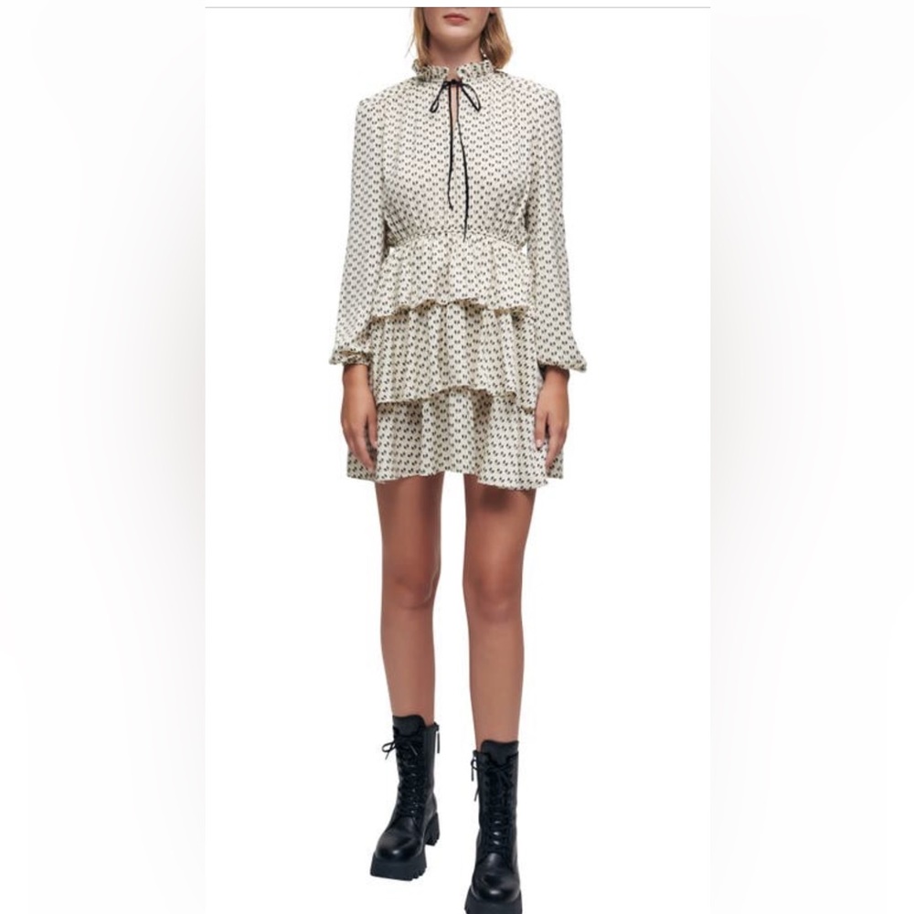 Maje long sleeve ruffle mini dress size 6